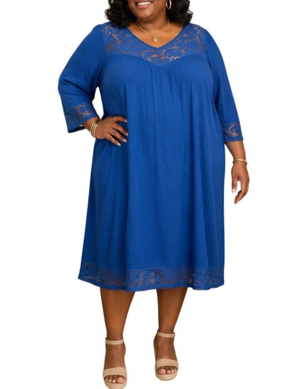 Zac & Rachel Plus Size 2X Muumuu Dress Blue Lace Accent Relaxed Fit